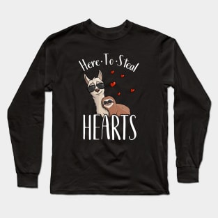 Here To Steal Hearts Sloth  Llama Lover Long Sleeve T-Shirt